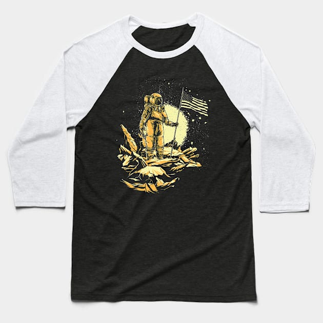 Man On The Moon Baseball T-Shirt by TomCage